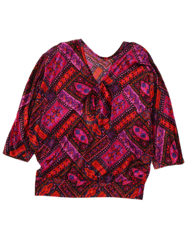 Vintage mujer 3/4 manga blusa Top Reino Unido 14 medio multicolor retro