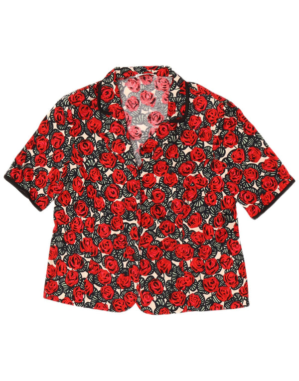 Vintage Womens Short Sleeve Shirt Blouse UK 24 4XL Red Floral Cotton
