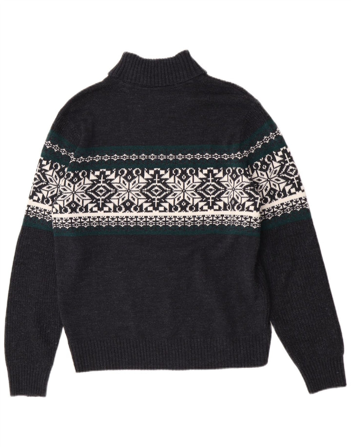 Canda Jersey De Cuello Vuelto Para Hombre Suéter Medio Azul Marino Fair Isle Acrílico