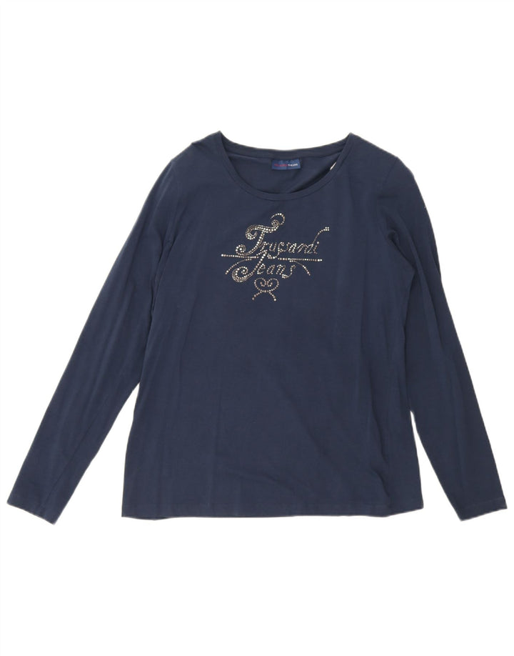 Trussardi Jeans Mujer Gráfico Top Manga Larga UK 42 Medio Azul Marino