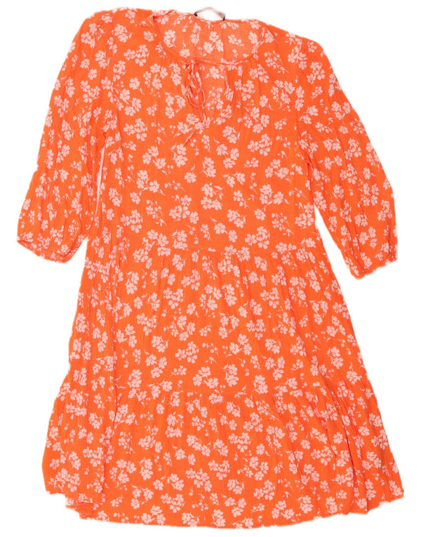 Marks & Spencer Vestido escalonado de manga 3/4 para mujer UK 8 Small Naranja Floral