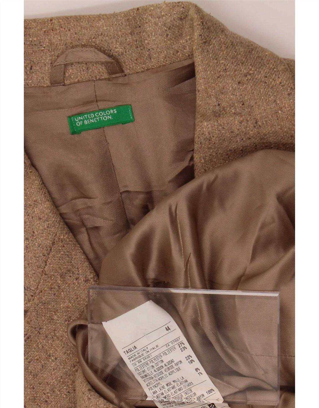 Chaqueta Blazer de 3 Botones Benetton Mujer IT 44 Poliéster Beige Medio