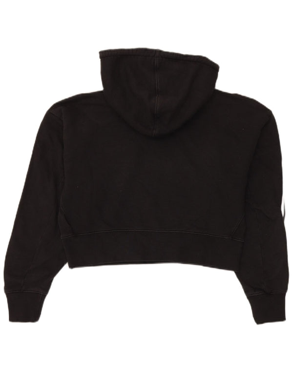 Adidas Womens Crop Oversized Hoodie Jumper UK 4 XS Black Cotton