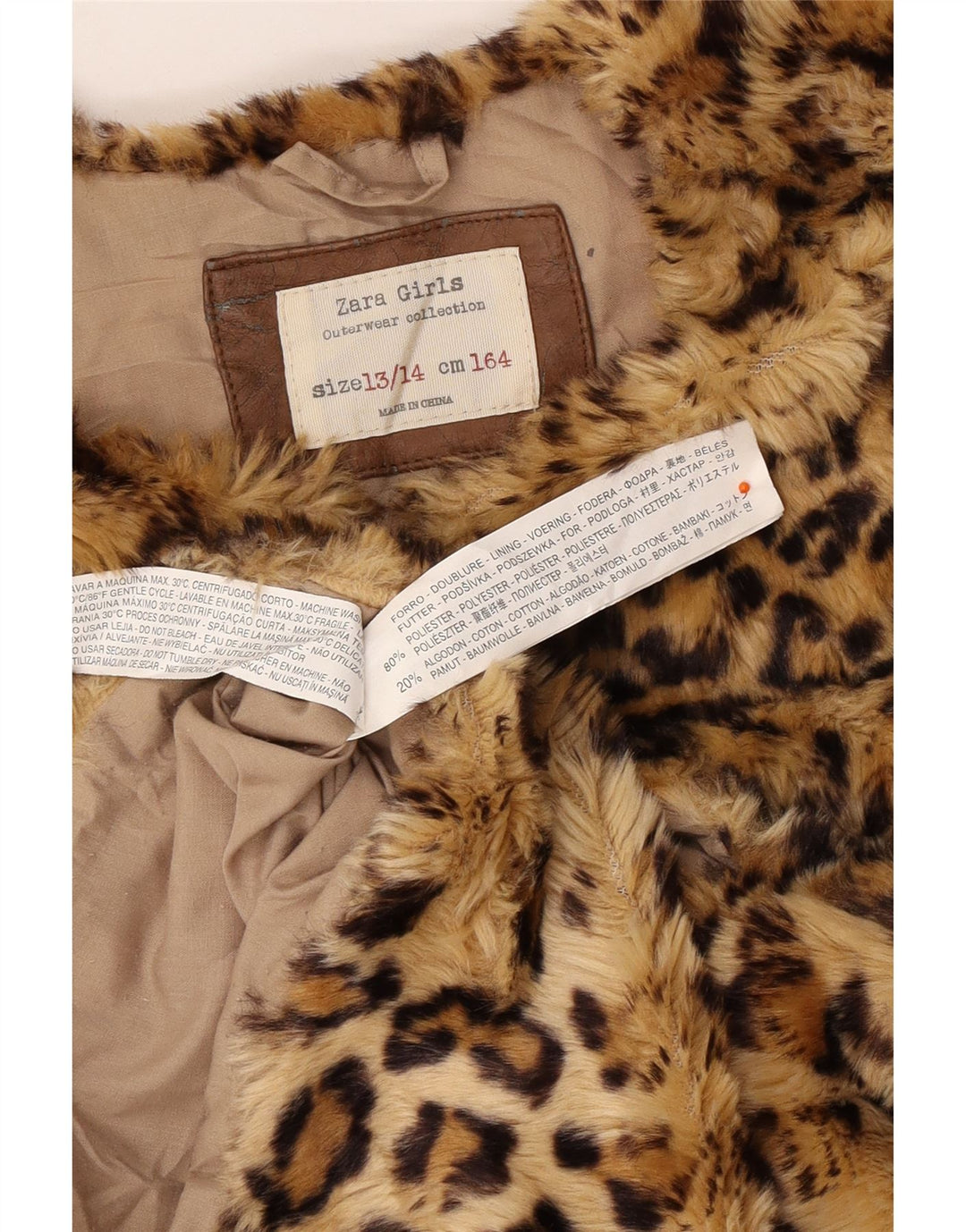 ZARA Chaleco Niña Pelo Sintético 13-14 Años Marrón Estampado Animal Poliéster