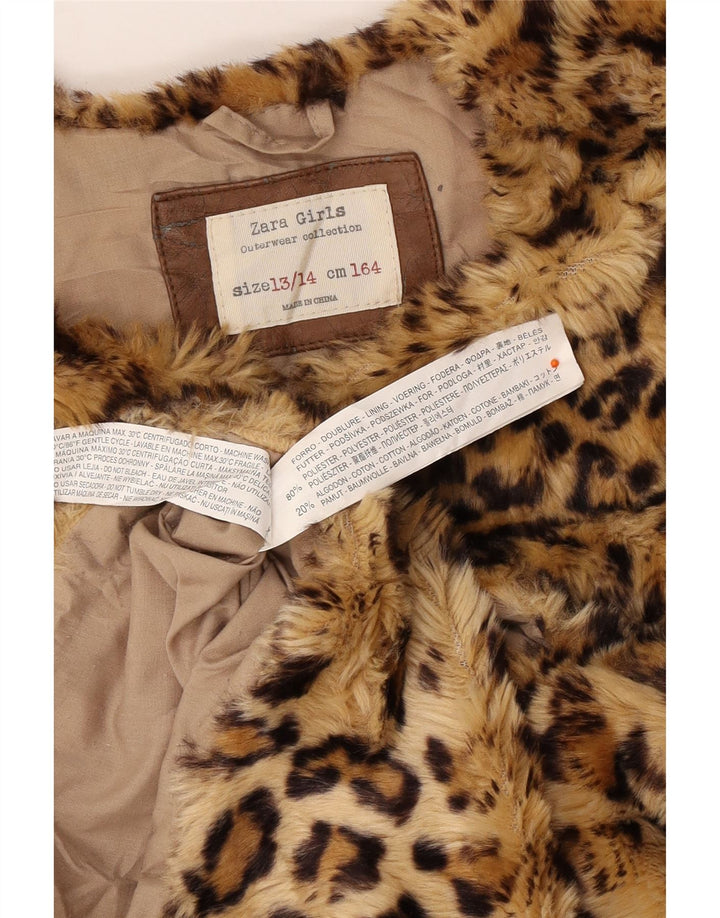 ZARA Chaleco Niña Pelo Sintético 13-14 Años Marrón Estampado Animal Poliéster