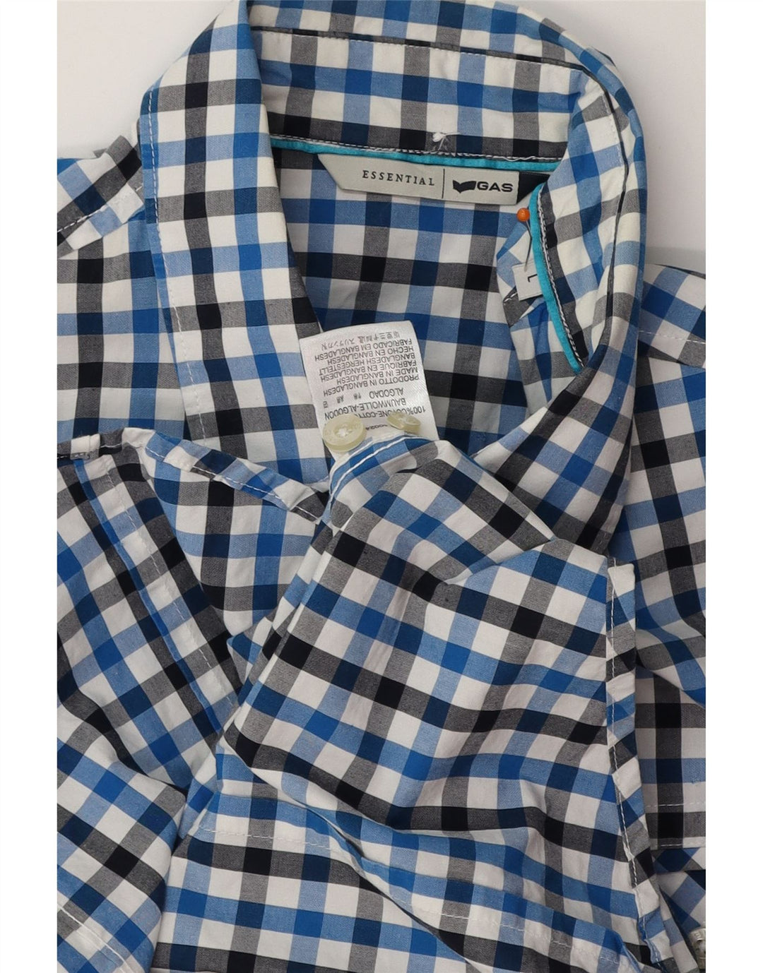 GAS Camisa De Manga Corta Para Hombre Algodón A Cuadros Azul Grande