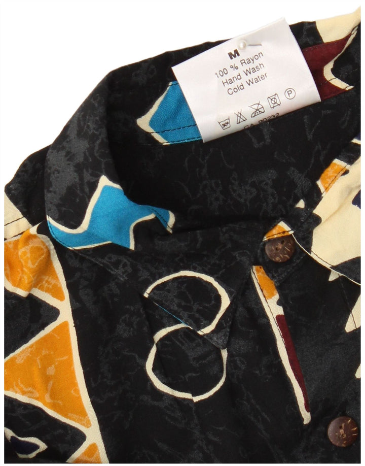 Vintage hombres camisa de manga corta medio negro geométrico rayón