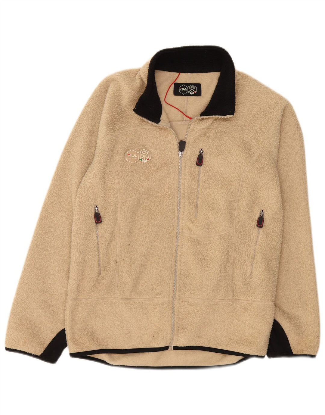 FILA Chaqueta polar para hombre UK 36 Small Beige Colorblock Poliéster