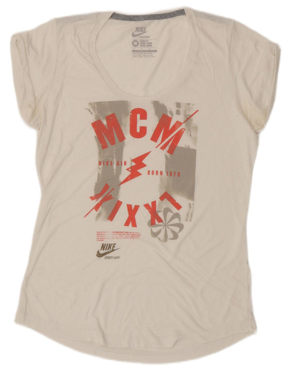 NIKE Womens Loose Fit Graphic T-Shirt Top UK 14 Medium Off White