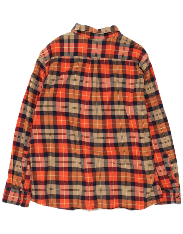 Eddie Bauer Mens Flannel Shirt XL Orange Check Cotton