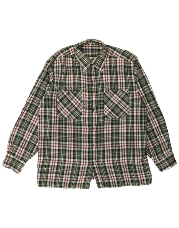 Camisa de franela vintage para hombre talla 41/42 algodón a cuadros verde grande