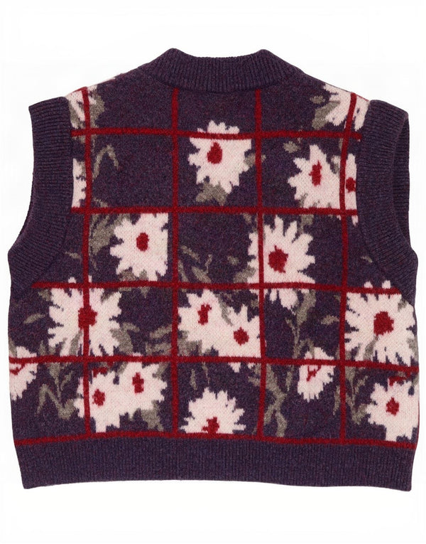 Zara Mujer Chaleco Camiseta Sin Mangas UK 40 Medio Púrpura Floral Poliéster