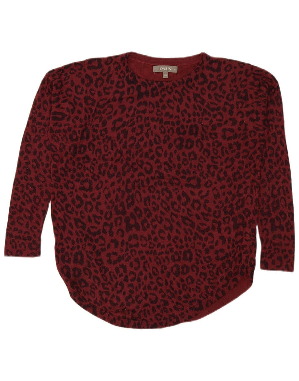 Oasis Suéter tipo jersey con cuello barco para mujer UK 44 Estampado animal burdeos mediano