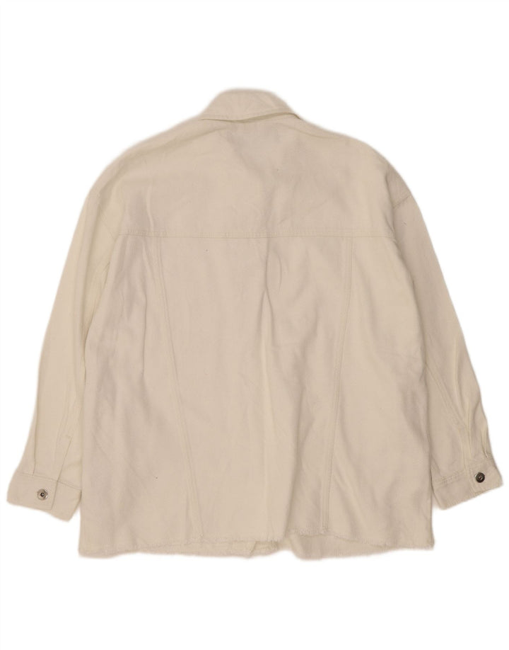 Zara Mujer Camisa Sobrecamisa UK 10 Small Blanco Algodón