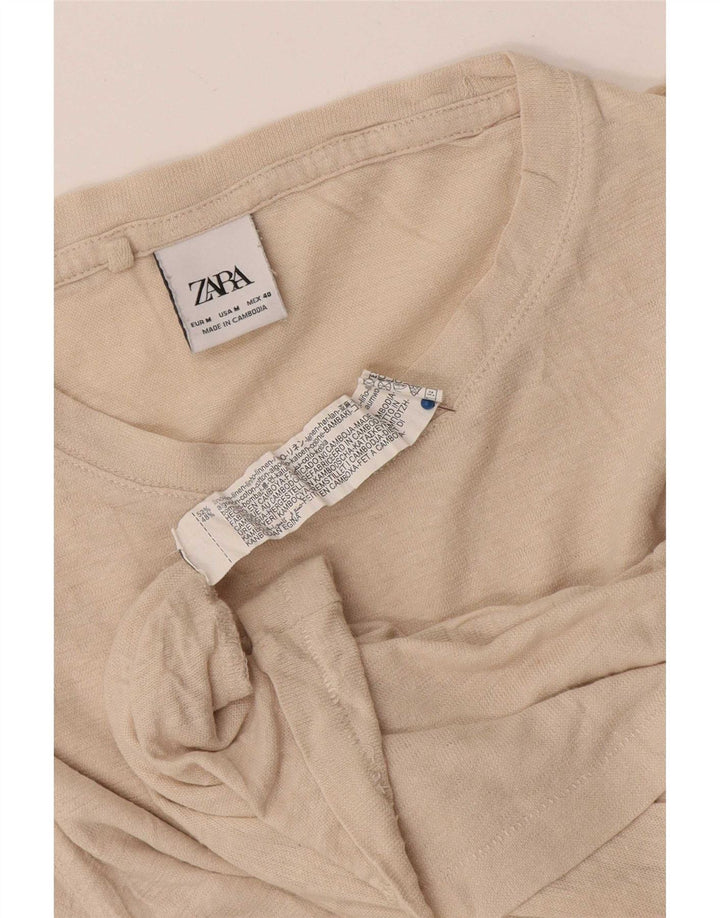 Zara Hombre Camiseta Top Lino Beige Medio