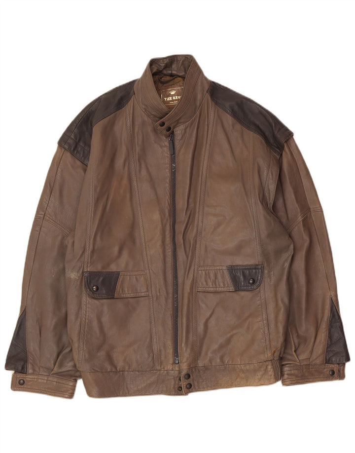 Chaqueta de cuero vintage para hombre IT 48 Cuero color block marrón medio