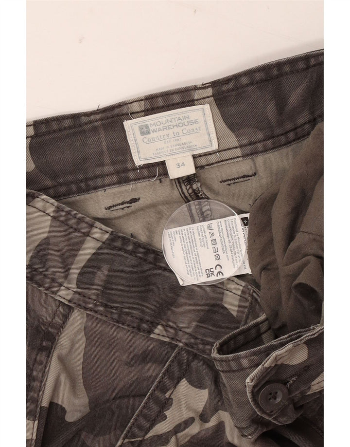 Pantalones cortos tipo cargo para hombre de Mountain Warehouse W34 Algodón de camuflaje gris grande