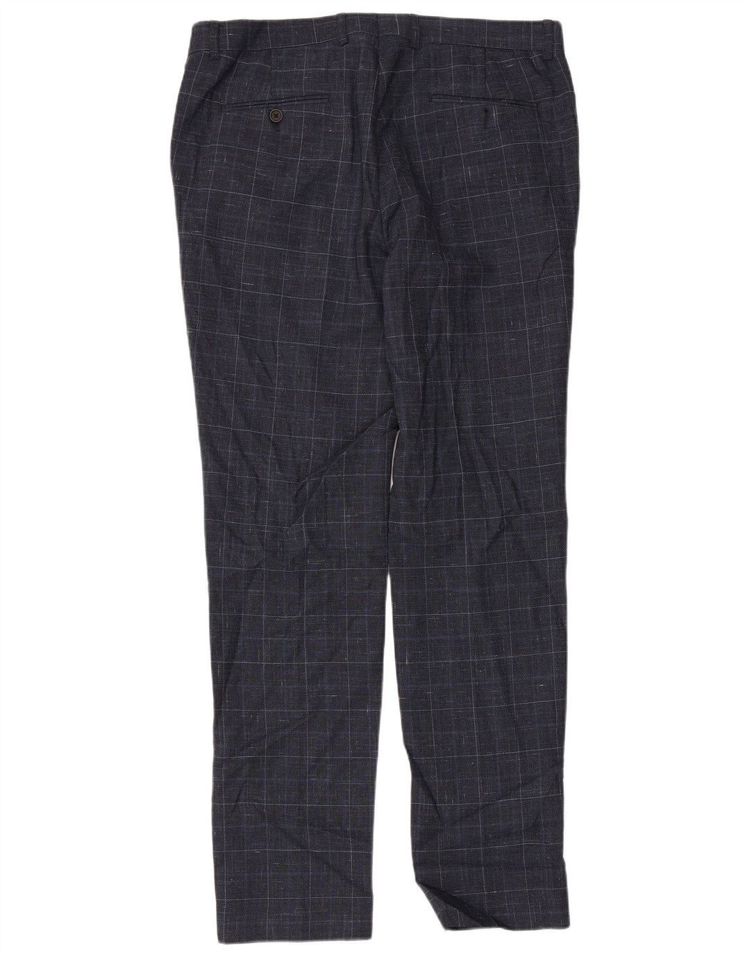 CALVIN KLEIN Pantalón de traje recto para hombre W36 L32 Lana a cuadros azul marino
