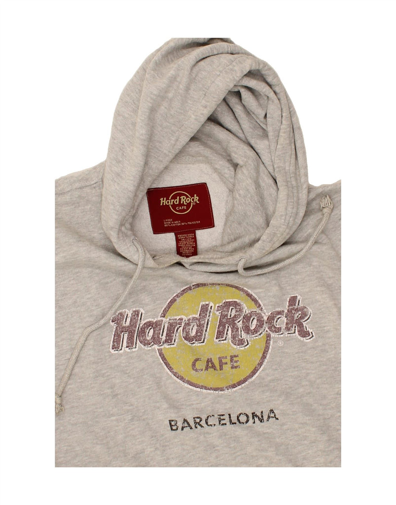 HARD ROCK CAFE Mens Barcelona Graphic Hoodie Jumper Large Grey Cotton Vintage Hard Rock Cafe and Second-Hand Hard Rock Cafe from Messina Hembry 