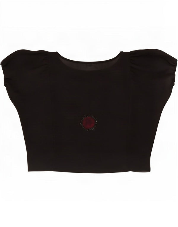 Vintage mujer crop ver a través de blusa top Reino Unido 16 grande negro floral