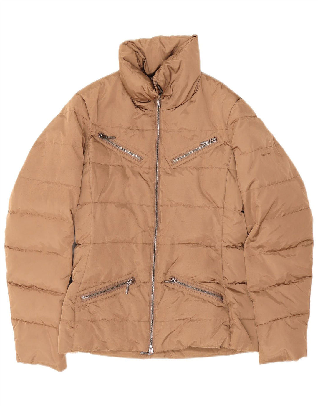 Geox Mujer Respira Chaqueta Acolchada Extragrande UK 8 Small Beige Poliéster