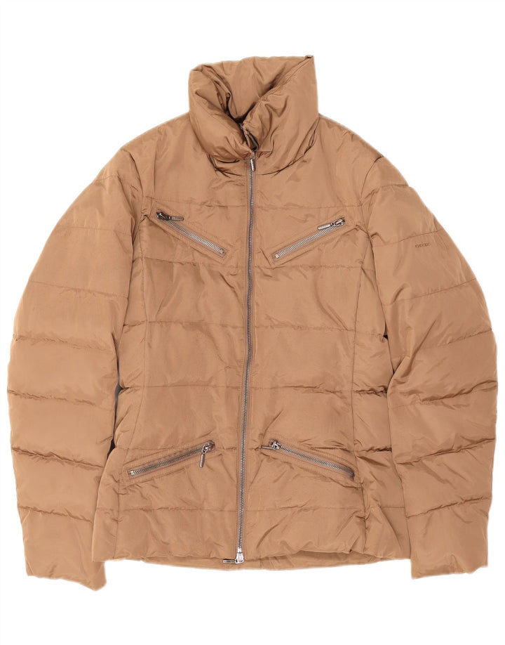 Geox Mujer Respira Chaqueta Acolchada Extragrande UK 8 Small Beige Poliéster