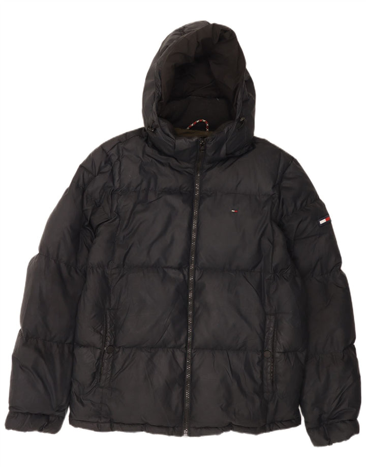 TOMMY HILFIGER Chaqueta acolchada con capucha para hombre UK 42 XL Poliéster negro