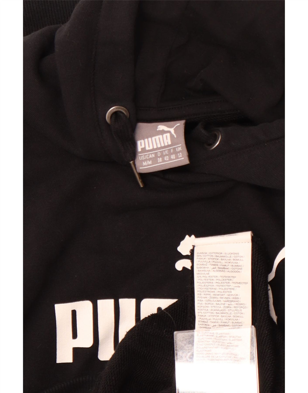 PUMA Sudadera con capucha gráfica para mujer UK 12 Medium Black Cotton