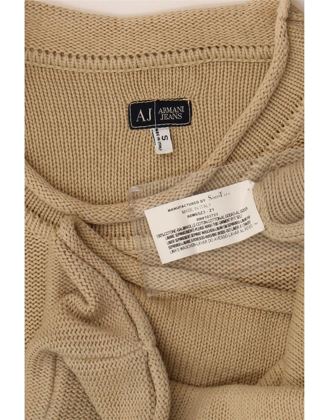 Armani Jeans Hombre Cuello Redondo Jersey Jersey Pequeño Algodón Beige