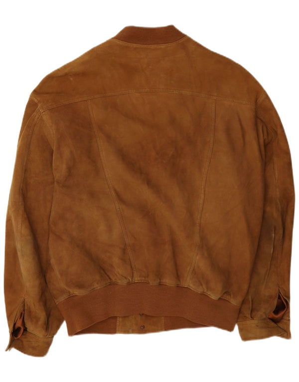 Vintage hombres ante bomber chaqueta IT 46 pequeño cuero beige