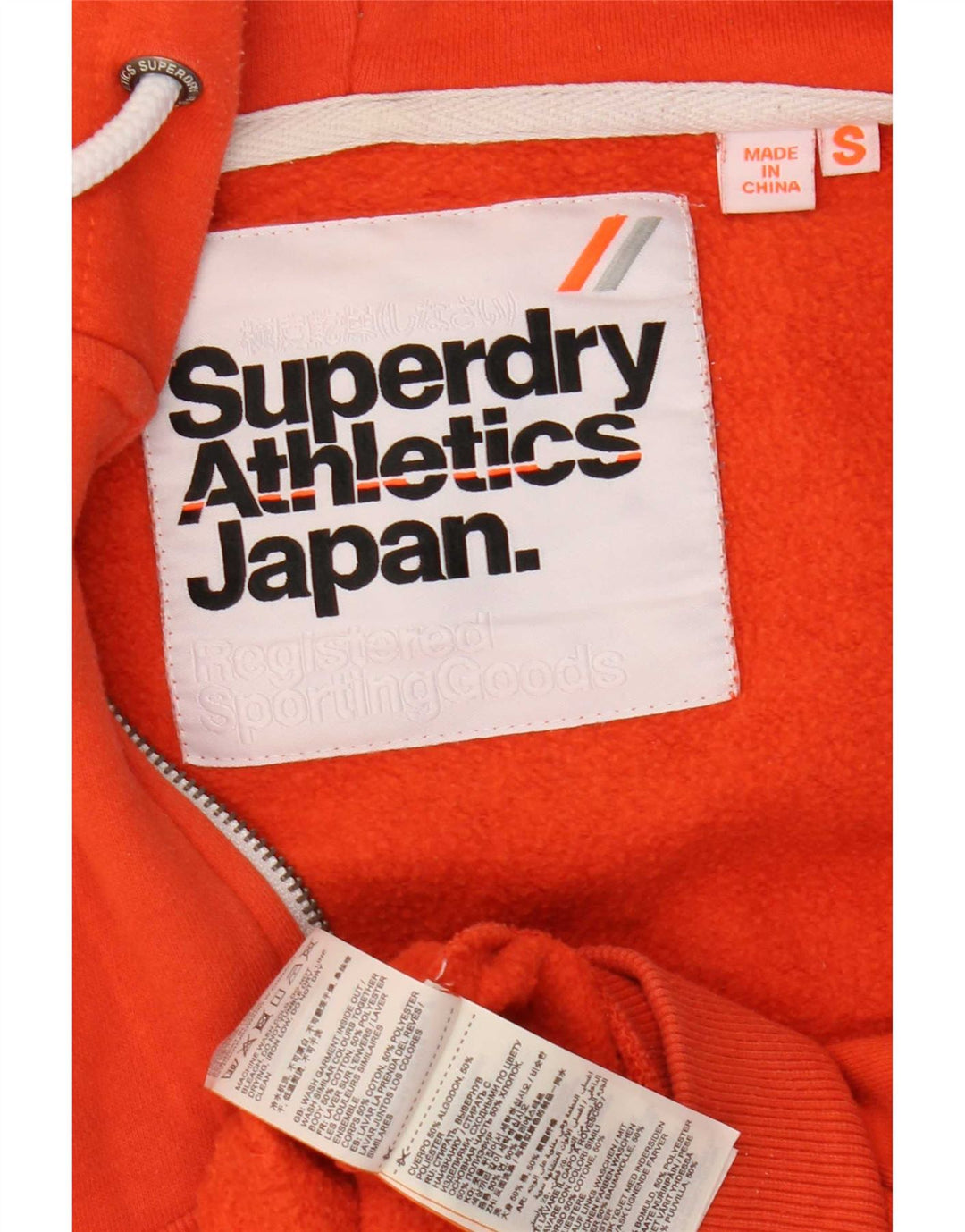 Superdry Sudadera con capucha y cremallera para hombre, talla pequeña, algodón naranja