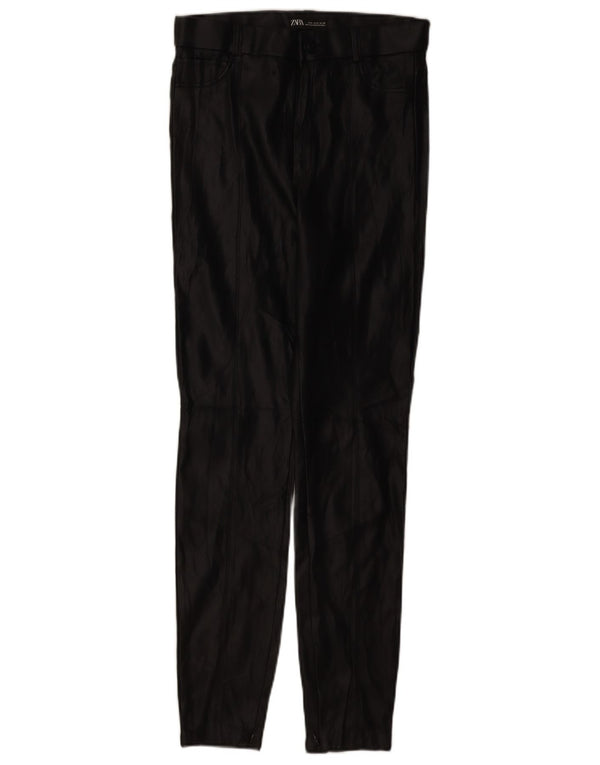 Zara Leggings de piel sintética con cintura alta para mujer, talla 44, talla M, color negro
