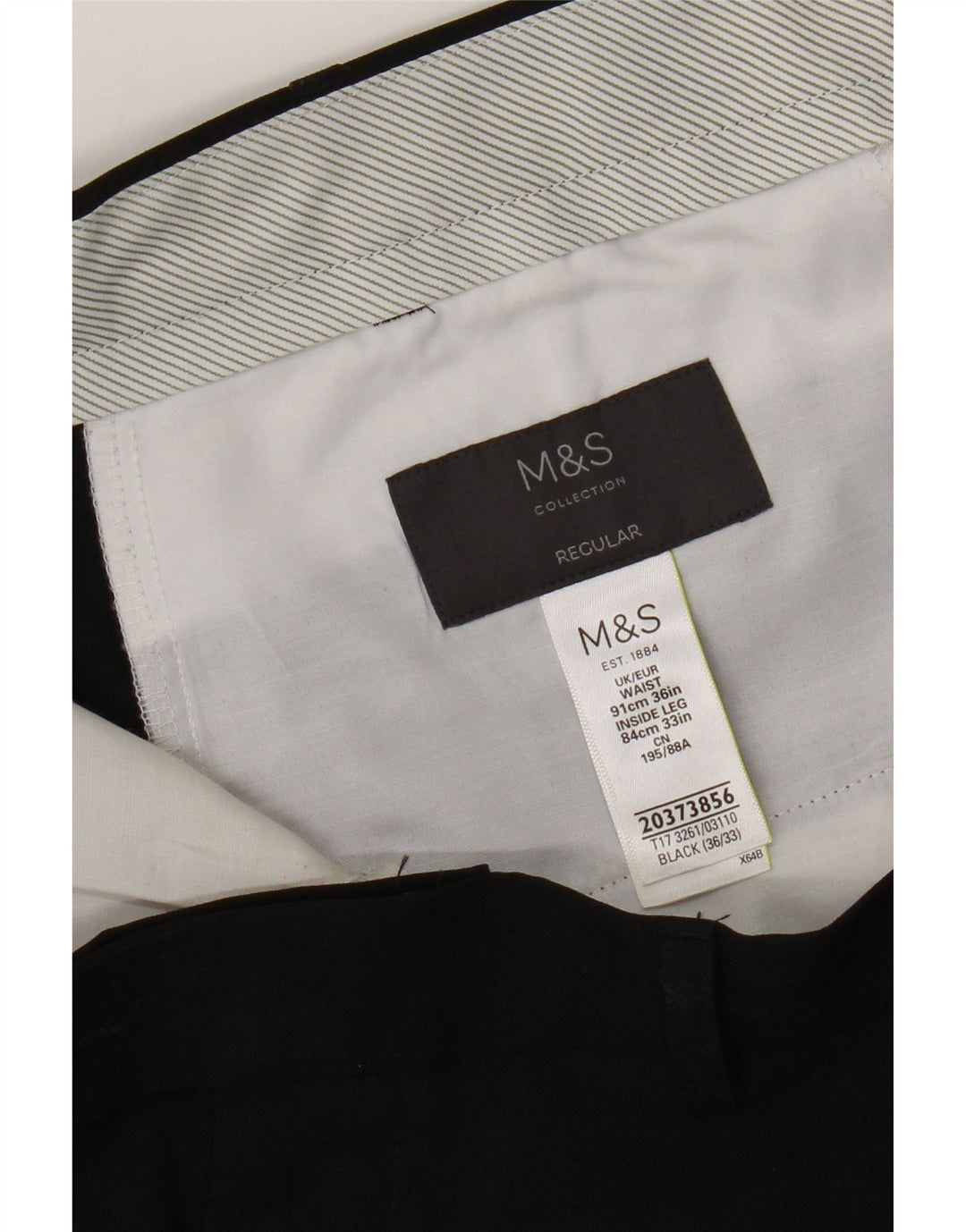 Marks & Spencer Pantalón de traje de corte regular para hombre W36 L31 Poliéster negro
