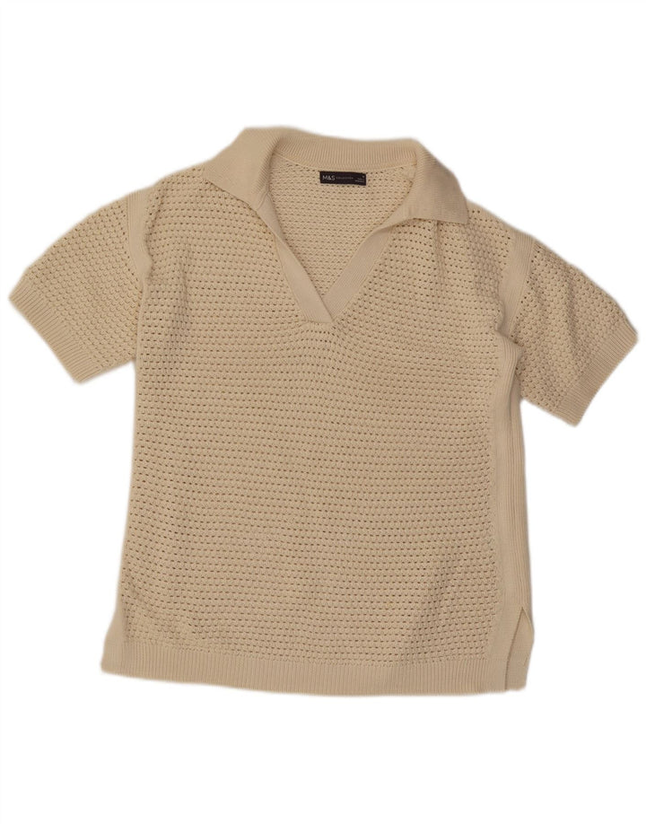 Marks & Spencer Suéter tipo jersey de manga corta con cuello tipo polo para mujer UK 44 Medium B