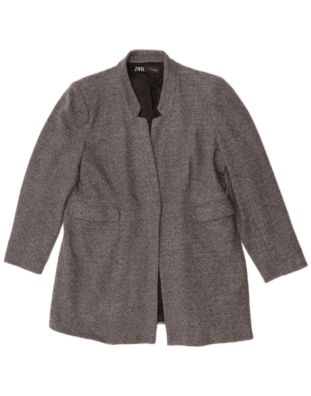Zara Chaqueta Americana Abierta para Mujer UK 20 2XL Algodón Gris Espiga