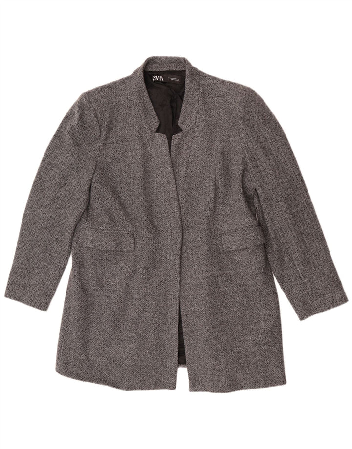 Zara Chaqueta Americana Abierta para Mujer UK 20 2XL Algodón Gris Espiga