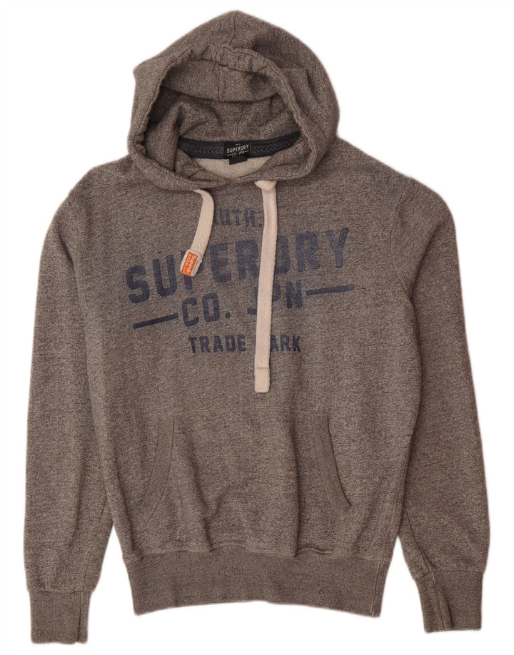 SUPERDRY Hombre Sudadera con capucha gráfica de algodón moteado gris medio