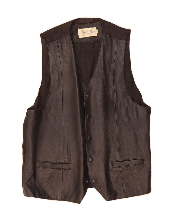 MOUTON BLANC Mens Leather Waistcoat Large Black Vintage Mouton Blanc and Second-Hand Mouton Blanc from Messina Hembry 