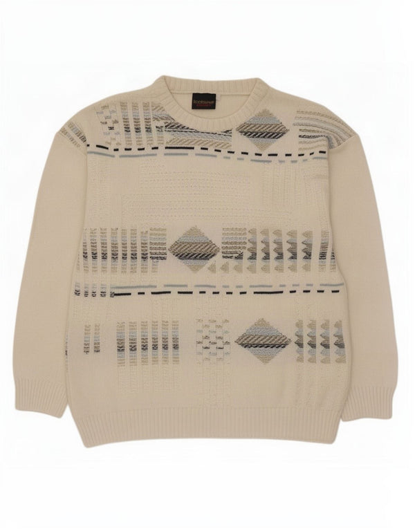 Suéter tipo jersey con cuello barco para hombre de Islandia Acrílico geométrico blanco roto medio