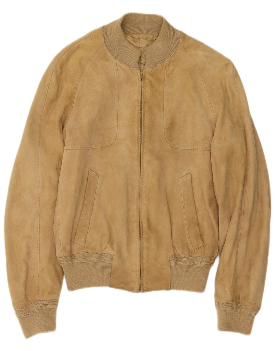 Vintage hombres ante bomber chaqueta IT 48 cuero beige medio