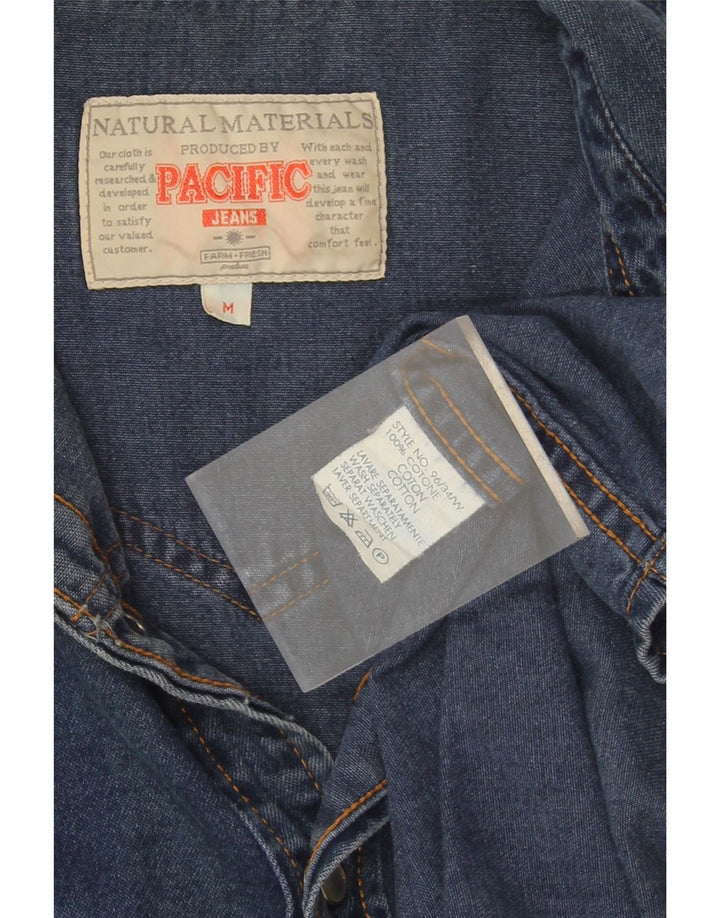 Camisa vaquera vintage holgada para hombre de algodón azul medio