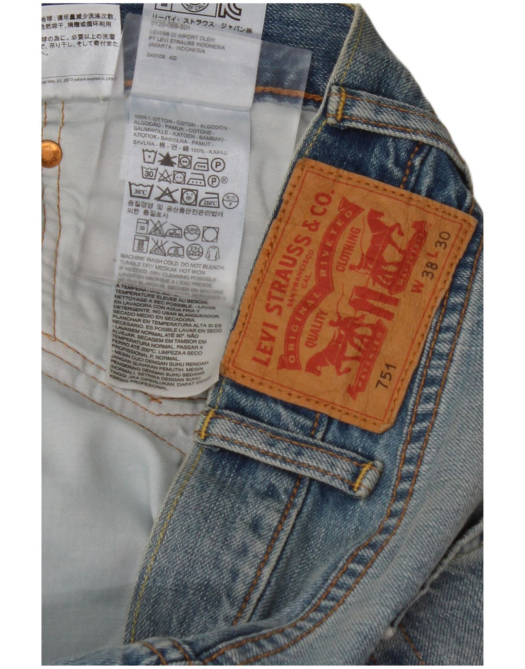 LEVI'S Vaqueros Rectos Cortos 751 para Mujer W38 L26 Algodón Azul