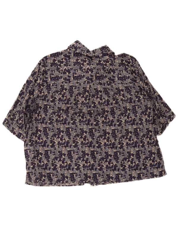 Benetton Camisa De Manga Corta Mujer ES 40 XL Algodón Azul Marino Floral