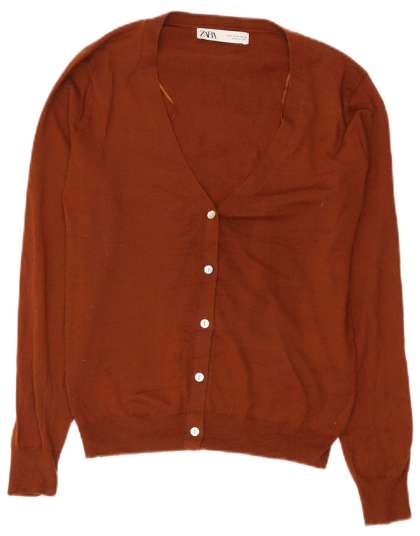Zara Mujer Cárdigan Suéter UK 10 Small Marrón Acrílico