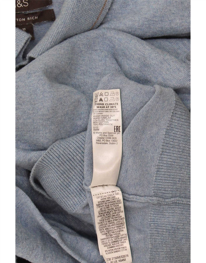 Marks & Spencer Jersey tipo polo para hombre con cuello tipo polo de algodón azul medio