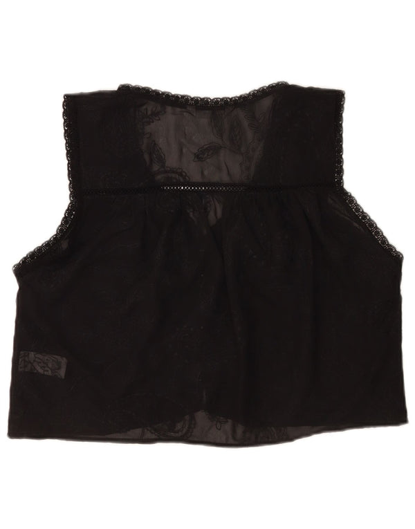 Zara Top corto sin mangas con transparencias para mujer UK 40 Small Black Floral