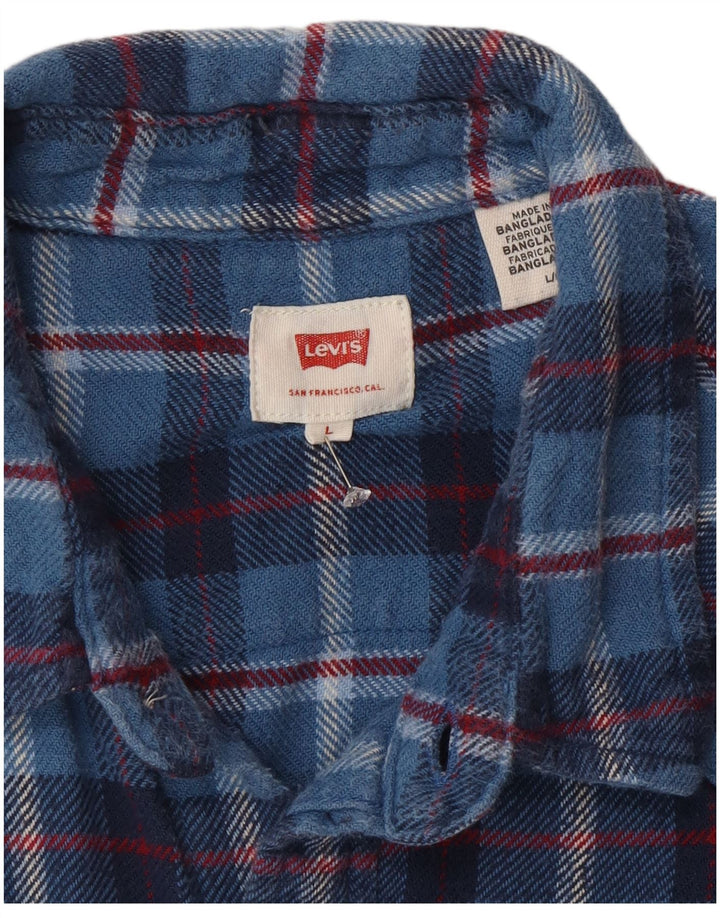 Levi's Camisa de franela para hombre con cuadros azules grandes