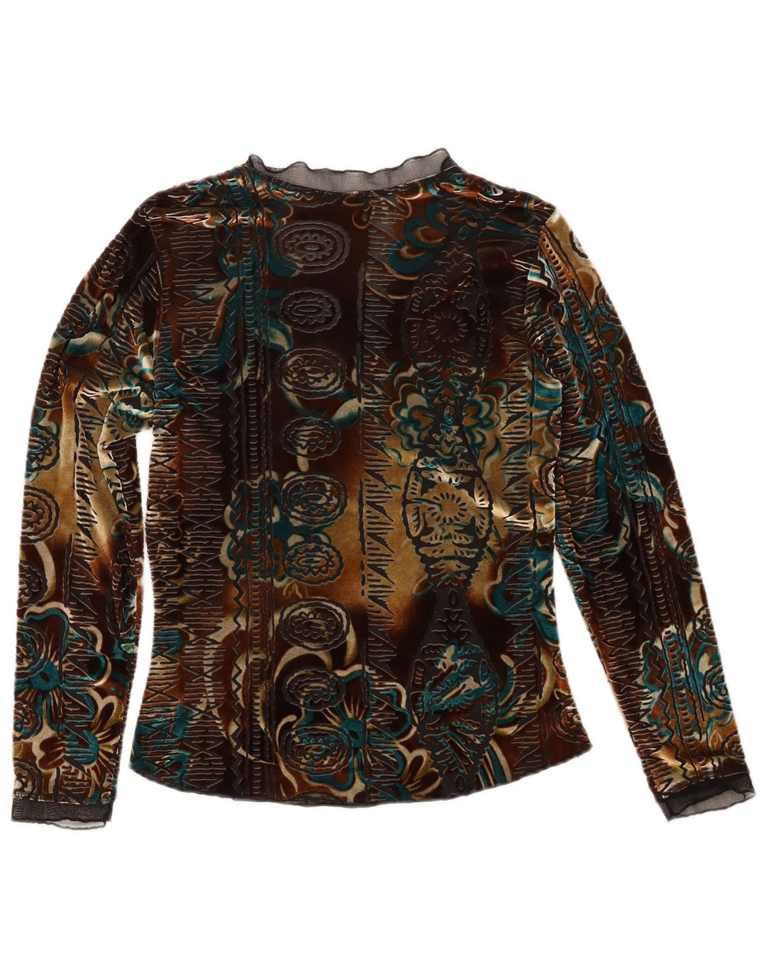 Vintage mujer terciopelo top manga larga Reino Unido 6 XS multicolor floral