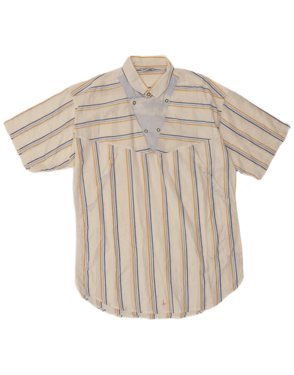 Vintage hombres manga corta pullover camisa medio blanco rayas
