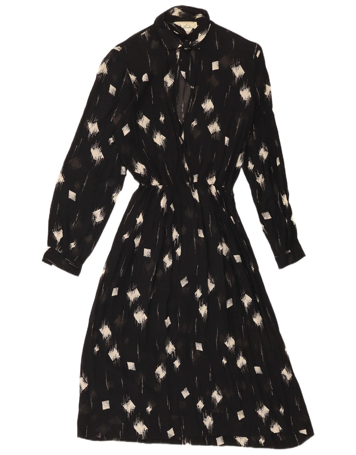 Vintage mujer ver a través de maxi vestido IT 42 medio negro geométrico